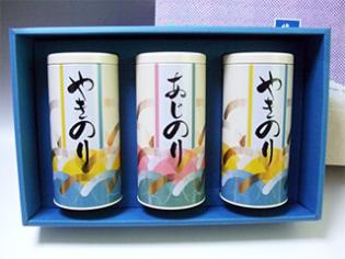 丸缶入り海苔3本 箱入り<焼き海苔・味付け海苔>